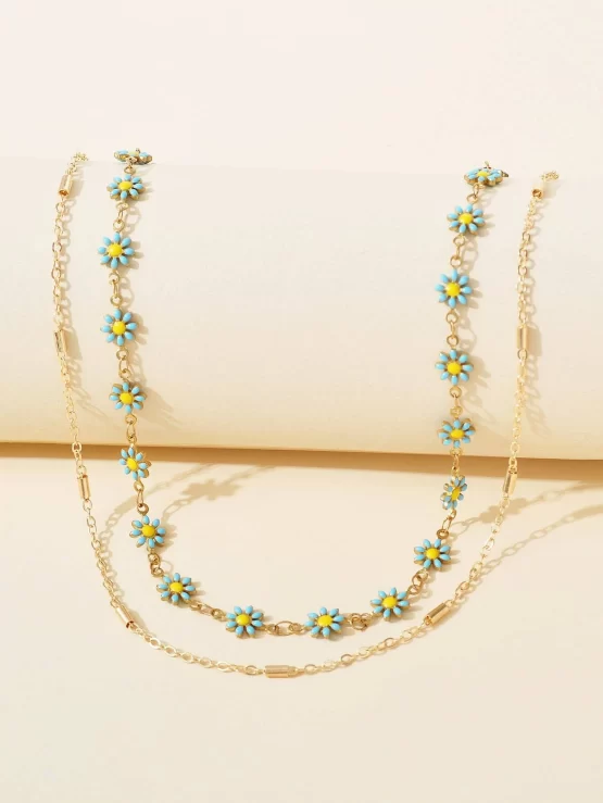 Flowers Copper Decor Layered Necklace - Image 3