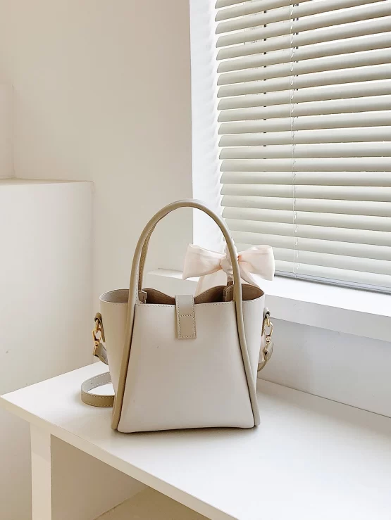 Twilly Scarf Decor Turn Lock Bucket Bag With Inner Pouch - Image 4