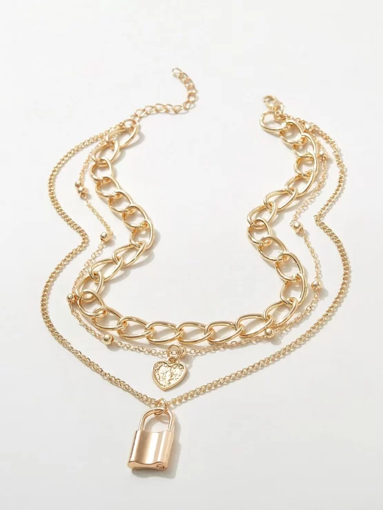 Heart Lock & Key Charm Layered Necklace - Image 2