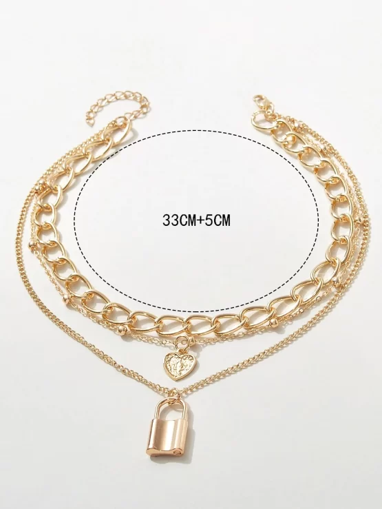 Heart Lock & Key Charm Layered Necklace - Image 3