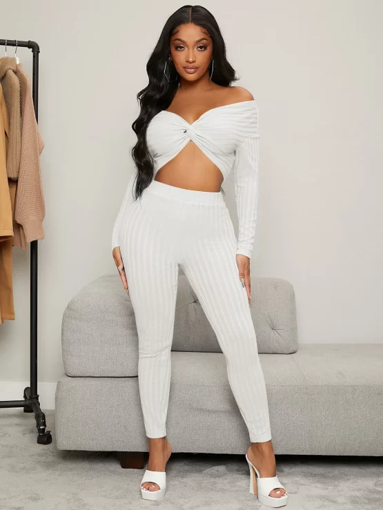 Twist Front Sexy Crop Top & Leggings Set - Image 2