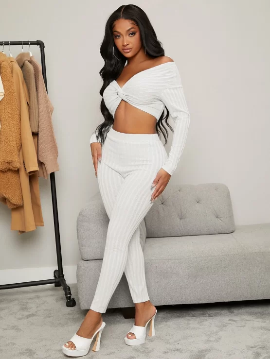 Twist Front Sexy Crop Top & Leggings Set - Image 3