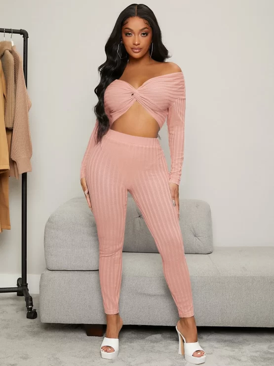 Twist Front Sexy Crop Top & Leggings Set - Image 4