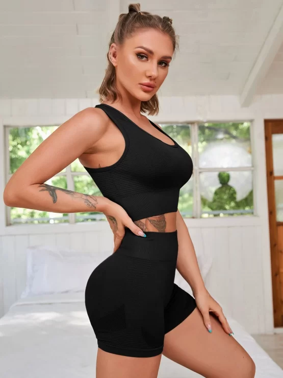 Seamless Criss Cross Backless Wide Waistband Sports Set - Image 8