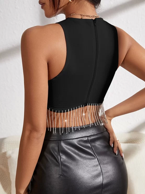 BAE Rhinestone Fringe Zipper Back Tank Top - Image 2