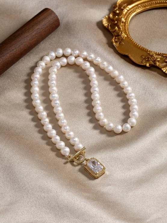 Natural Pearl Decor Cubic Zirconia Pendant Necklace - Image 2