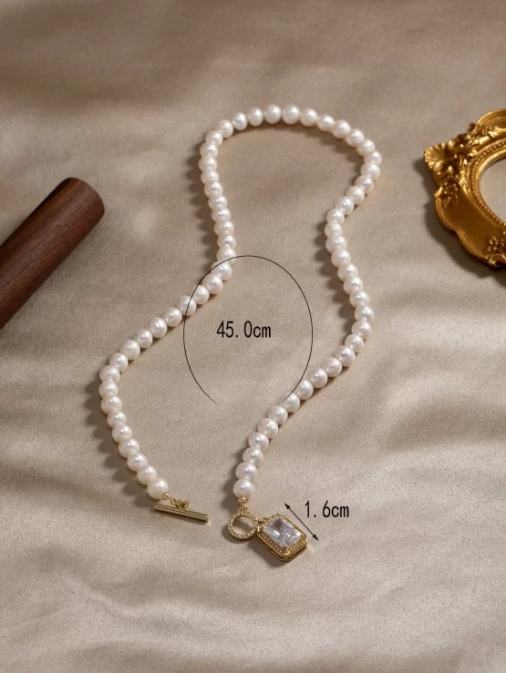 Natural Pearl Decor Cubic Zirconia Pendant Necklace - Image 3