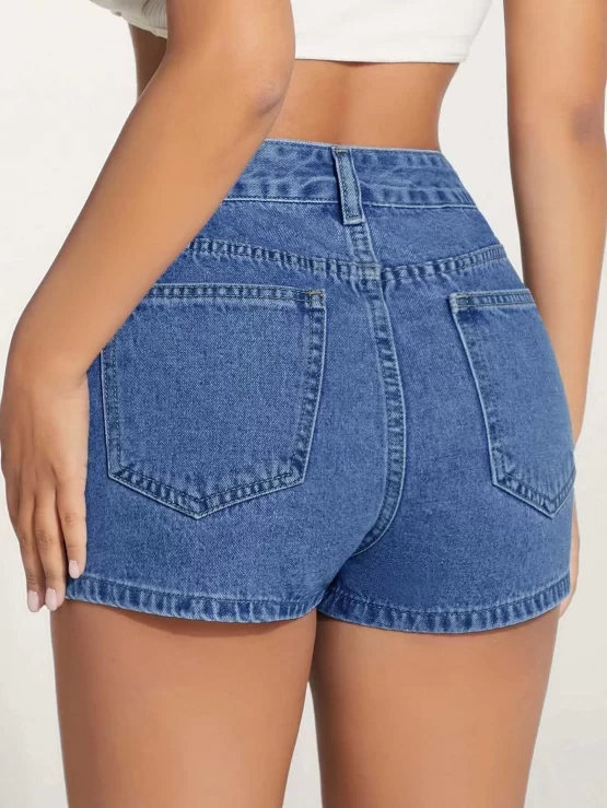 High Waist Asymmetrical Hem Denim Wrap Skort - Image 3