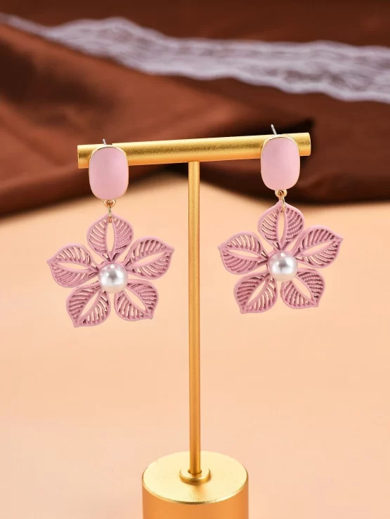 Flowers & Faux Pearls Decor Drop Earrings - Image 2