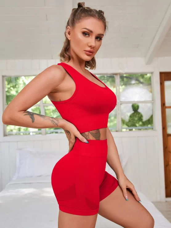 Seamless Criss Cross Backless Wide Waistband Sports Set - Image 2