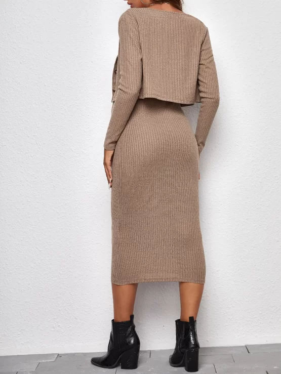 Maternity Rib-knit Cami Bodycon Dress With Jacket - Image 3