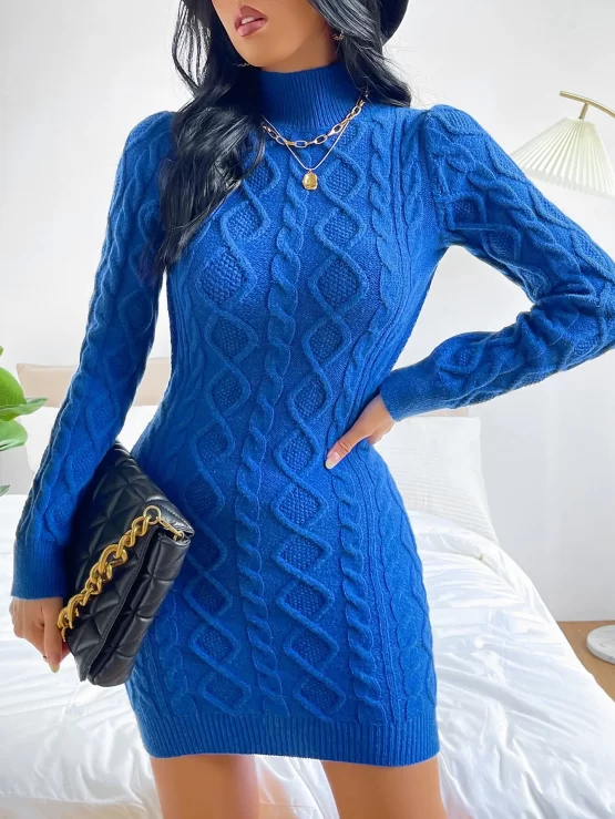 Backless High Neck Cable Knit Sweater Dress - Image 2