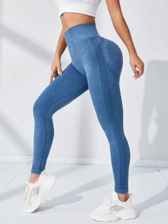 Solid Wideband Cropped Waist Sports Leggings - Image 2