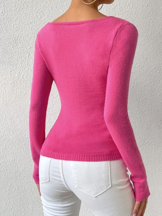 Draped Front Cold Shoulder Chain Detail Sweater - Image 3