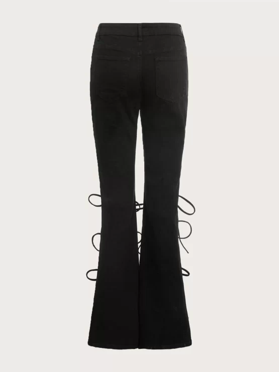 ROMWE Lace Up Zipper Fly Front Flare Leg Jeans - Image 2