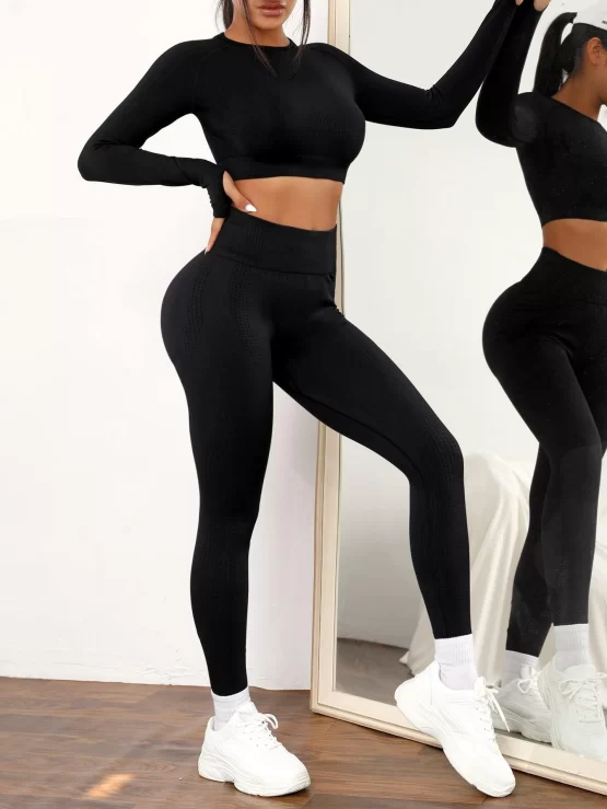 Ombre Print Raglan Sleeve Tummy Control Sports Set - Image 11