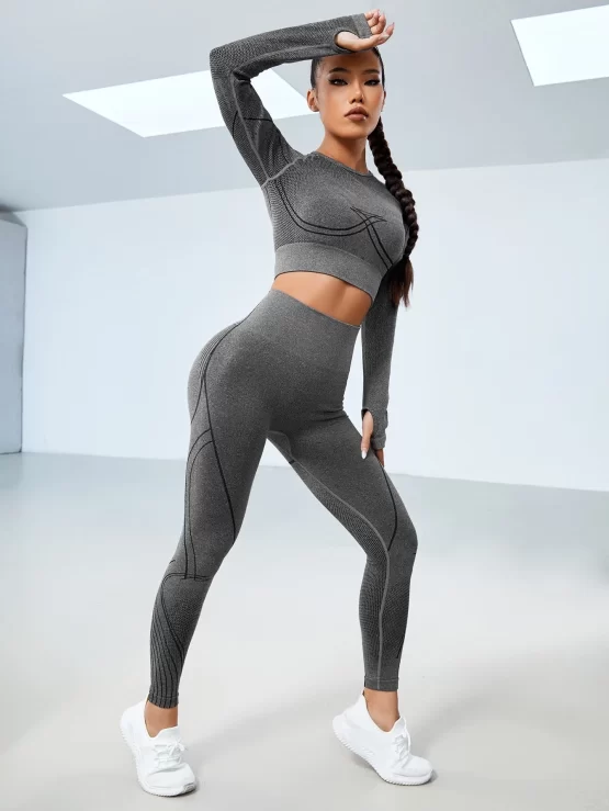 Seamless Top-stitching Thumb Hole Sports Set - Image 5