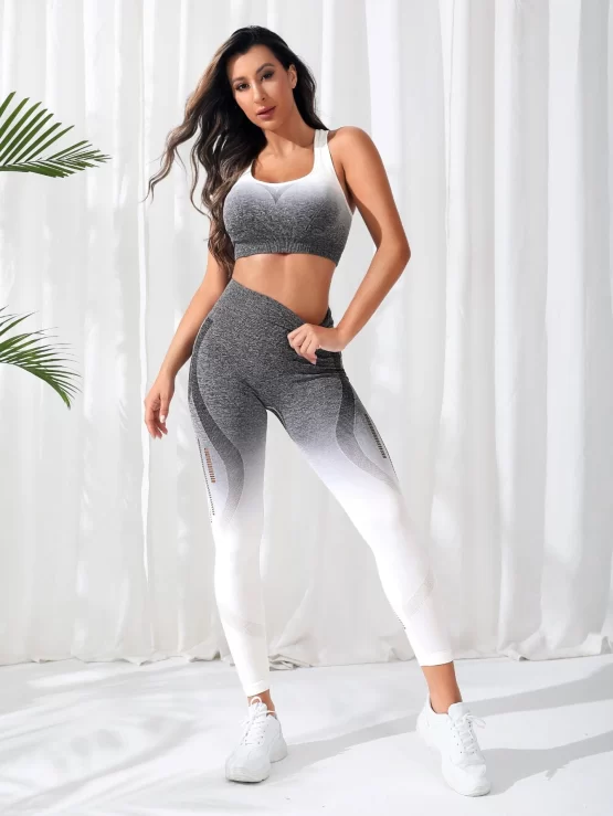Seamless Super Elastic Hollow Out Ombre Sports Set - Image 2