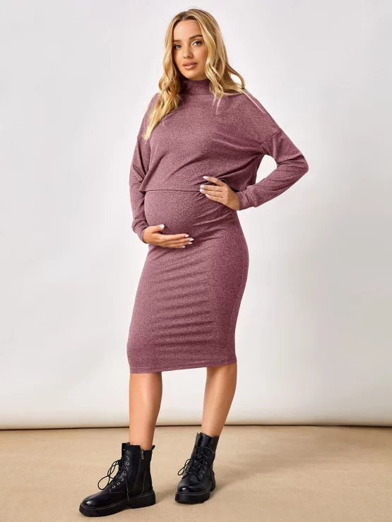 Maternity High Neck Drop Shoulder Tee & Skirt Set - Image 2