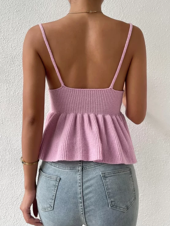 Peplum Sexy Plain Crop Cami Rib Knit Top - Image 2