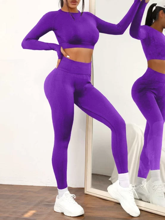 Ombre Print Raglan Sleeve Tummy Control Sports Set - Image 4