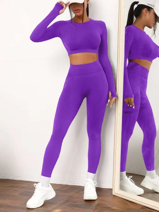 Ombre Print Raglan Sleeve Tummy Control Sports Set - Image 5