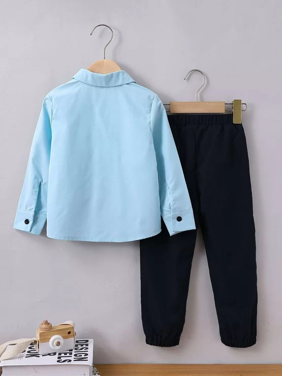 Toddler Boys Letter Patched Shirt & Pants Without Tee - Image 2