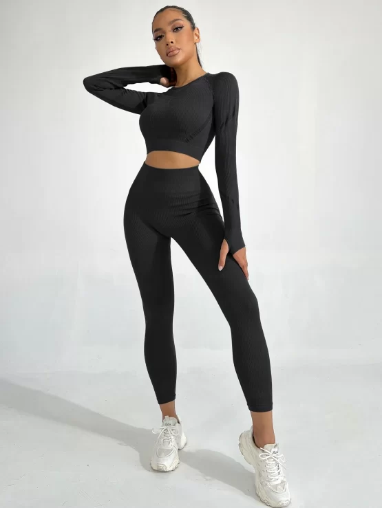 Seamless Raglan Sleeve Tummy Control Sports Set - Image 8