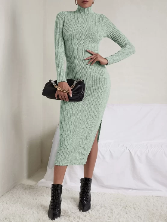 Unity High Neck Split Thigh Bodycon Dress - Image 5