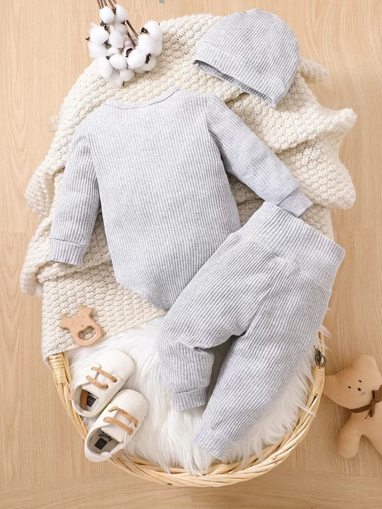 Baby Waffle Knit Bodysuit & Pants & Hat - Image 2