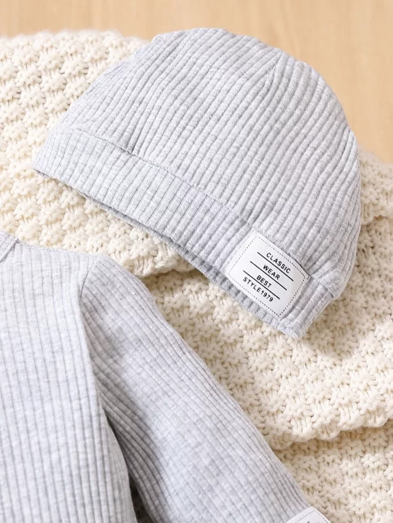 Baby Waffle Knit Bodysuit & Pants & Hat - Image 3