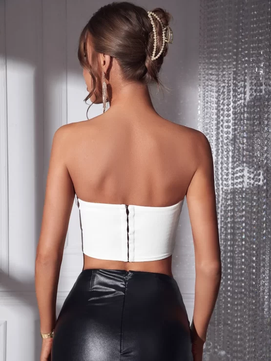 BAE Fuzzy Trim Contrast Faux Fur Tube Crop Top - Image 3