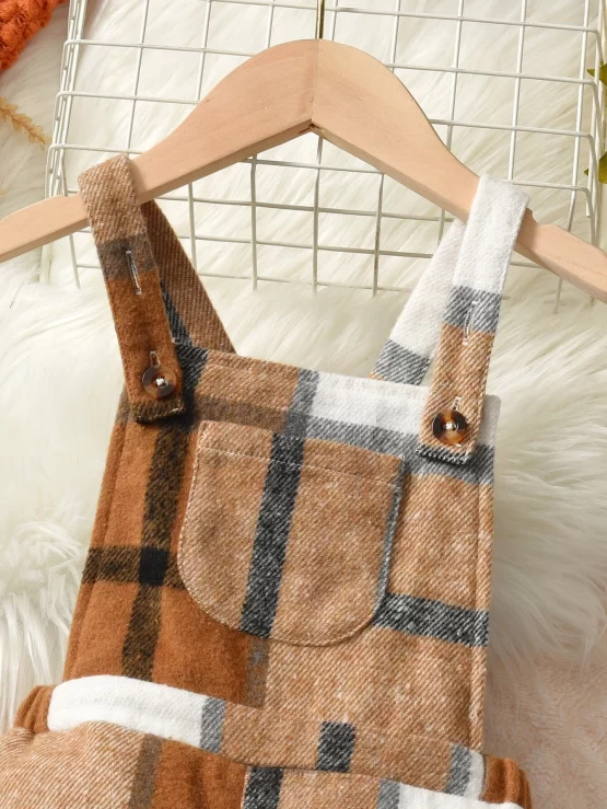 Toddler Girls Plaid Print Overall Jumpsuit - Image 2