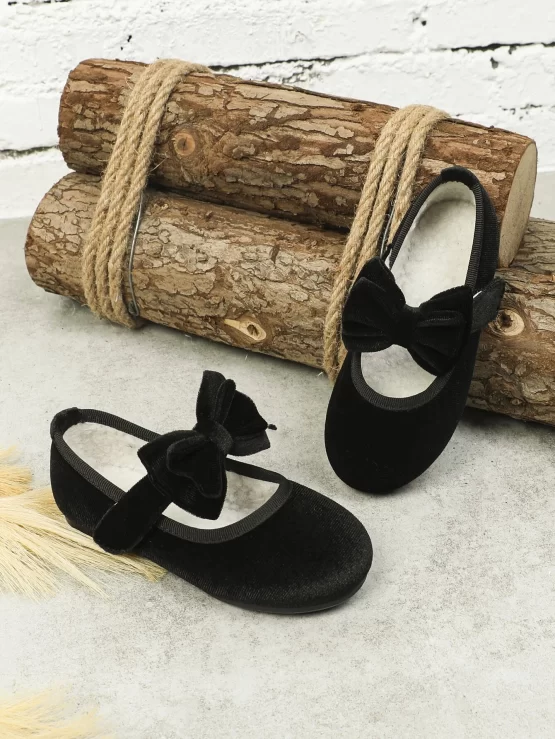 Girls Bow Decor Velvet Teddy Lined Mary Jane Flats - Image 4