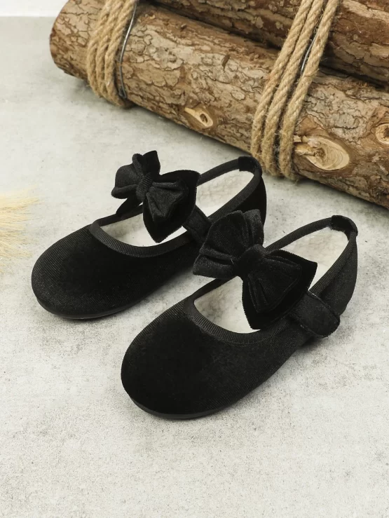 Girls Bow Decor Velvet Teddy Lined Mary Jane Flats - Image 5