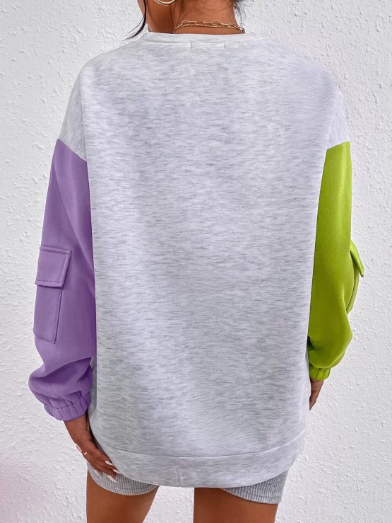 Color Block Flap Pocket Drop Shoulder Sweatshirt - Image 2