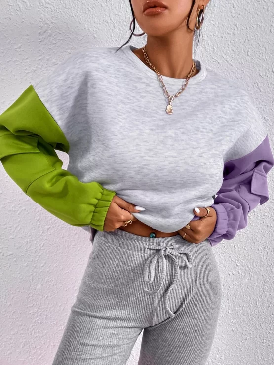 Color Block Flap Pocket Drop Shoulder Sweatshirt - Image 3