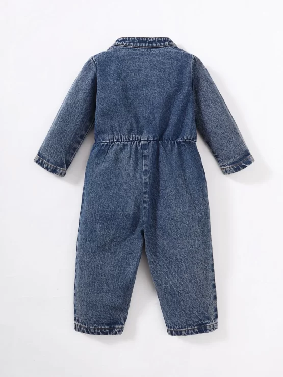 Baby Flap Pocket Denim Button Front Jumpsuit - Image 3