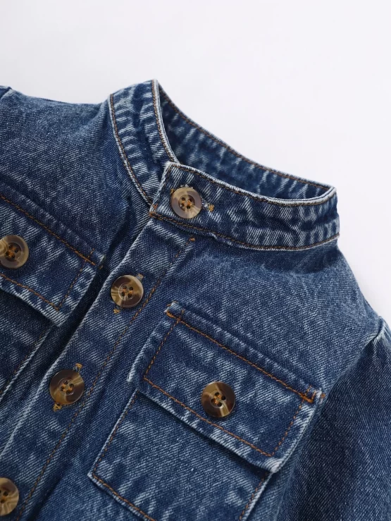Baby Flap Pocket Denim Button Front Jumpsuit - Image 2