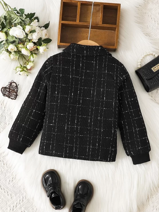 Toddler Girls Plaid Flap Detail Button Coat - Image 2