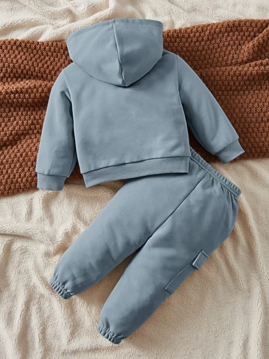 Baby Zip Up Hooded Teddy Lined Jacket & Pants - Image 5