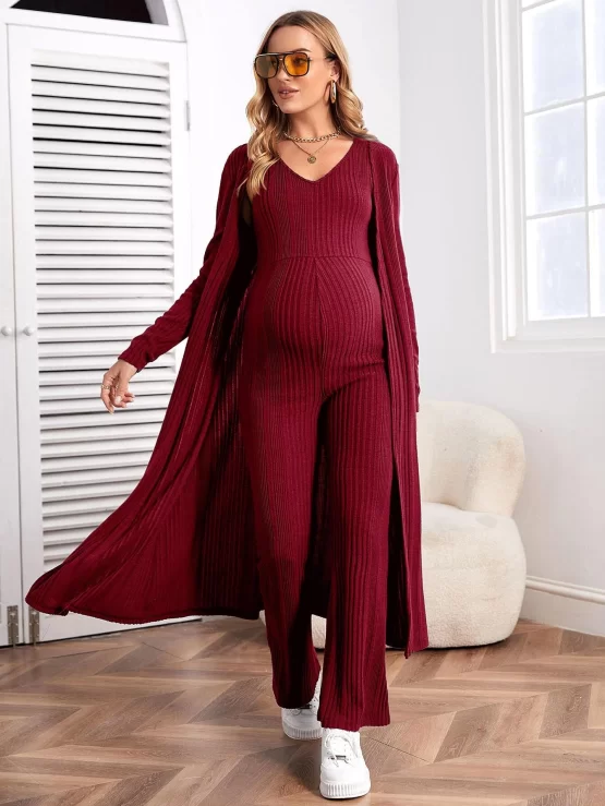 Maternity Drop Shoulder Open Front Coat & Jumpsuit - Image 5