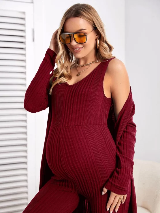 Maternity Drop Shoulder Open Front Coat & Jumpsuit - Image 4