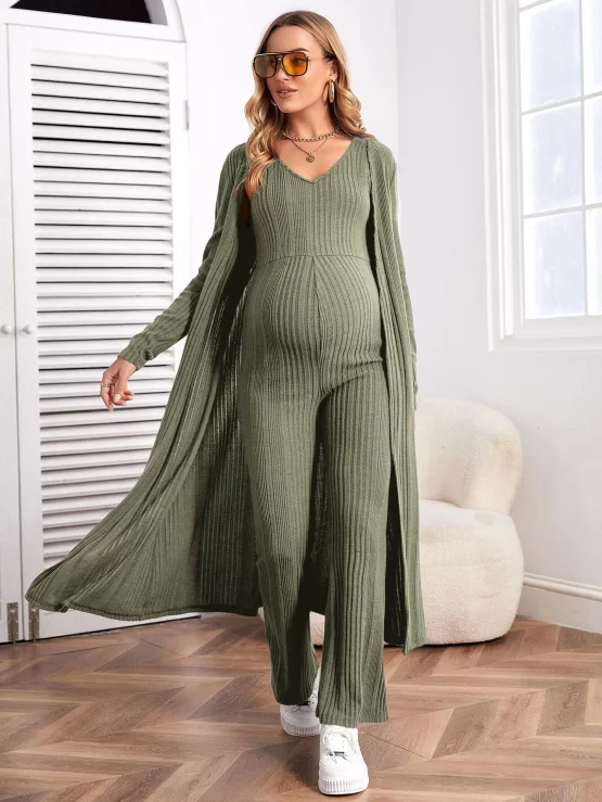 Maternity Drop Shoulder Open Front Coat & Jumpsuit - Image 6