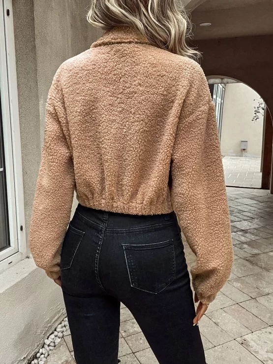 EMERY ROSE Flap Pocket Drop Shoulder Crop Teddy Jacket - Image 2