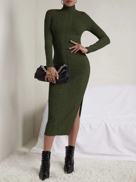 Unity High Neck Split Thigh Bodycon Dress - Image 11