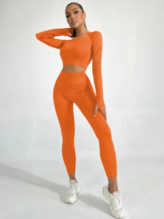 Seamless Raglan Sleeve Tummy Control Sports Set - Image 3