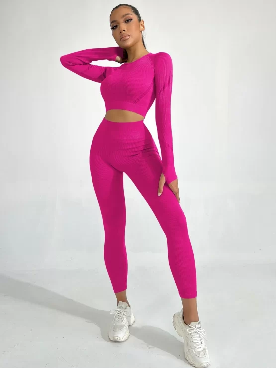 Seamless Raglan Sleeve Tummy Control Sports Set - Image 5