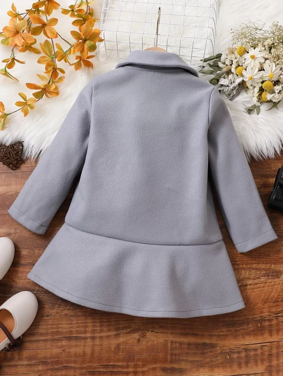 Toddler Girls Double Breasted Ruffle Hem Button Coat - Image 2
