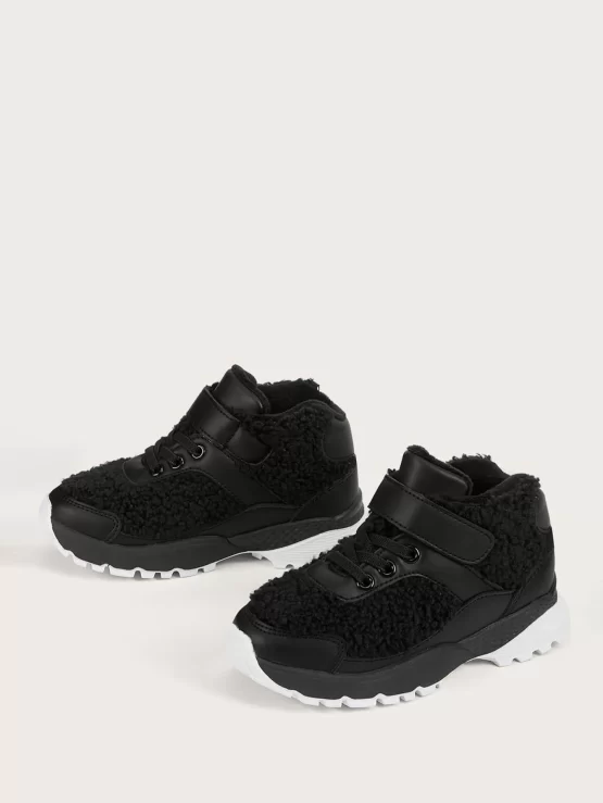 Girls Contrast Fluffy Hook-and-loop Fastener Front Sneakers - Image 2